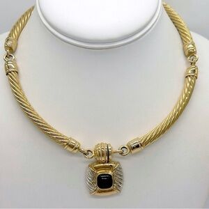 Stocko Vintage Twisted Rope Black Pendant Snap Clasp Necklace